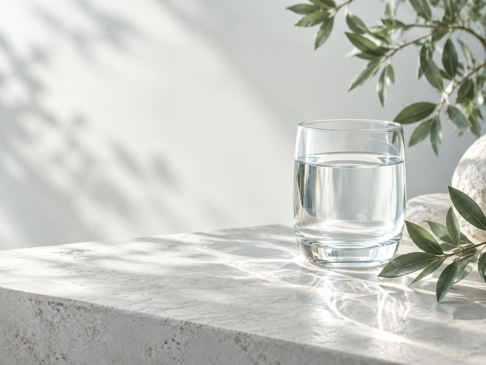 A glass of water in soft morning light